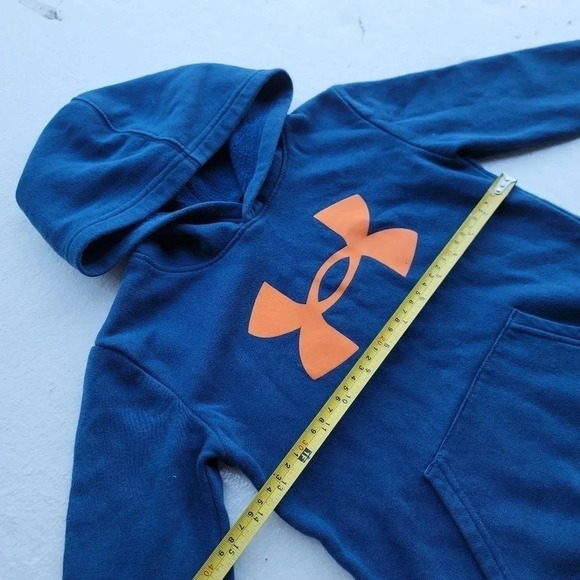 Boys Under Armour Big Logo Pullover Hoodie Blue Orange - Size 6 - Picture 7 of 8